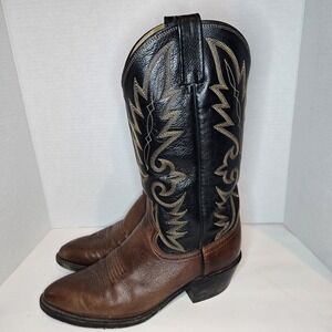 Vintage Dan Post Leather Western Cowboy Boots Sz 9 D Black And Tan Excellent EUC